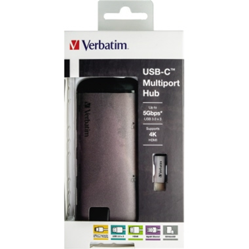 Verbatim Dockingstation – USB-C, HDMI, Gigabit Ethernet (Mehrfachanschluss, kompakt)